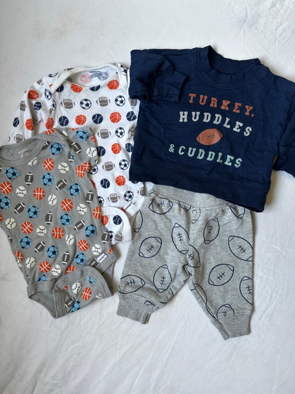 Baby Football & Sports 3-Piece Outfit Set - Navy, Gray, White, Orange - 3-6m